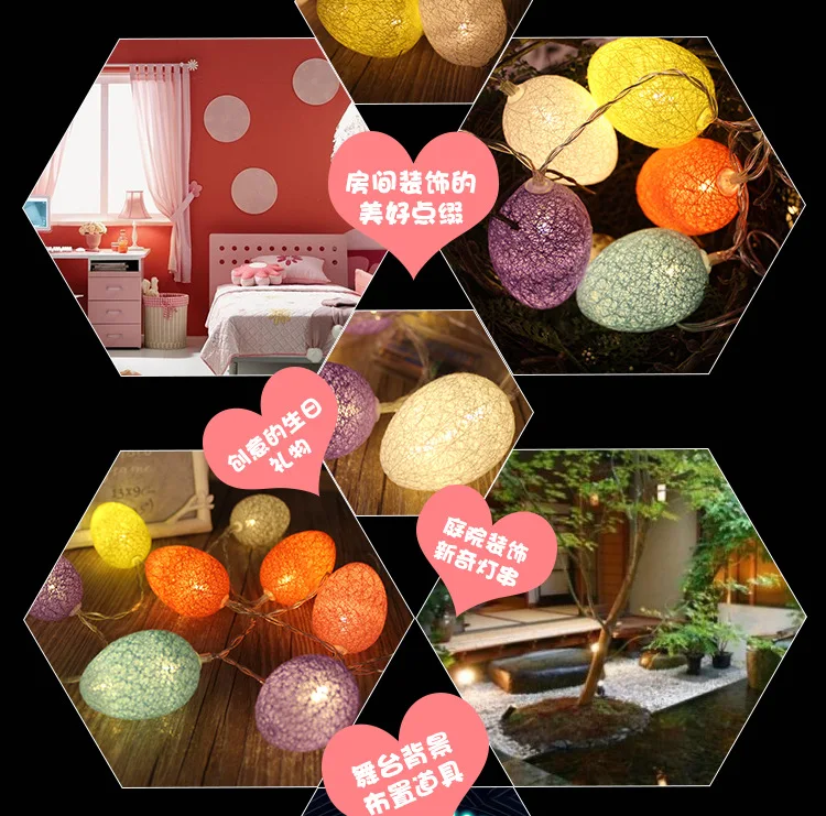 New Style 5 M round Ball LED Cotton Thread Painted Egg Lighting Chain Battery Christmas Easter Egg Party Decorative String