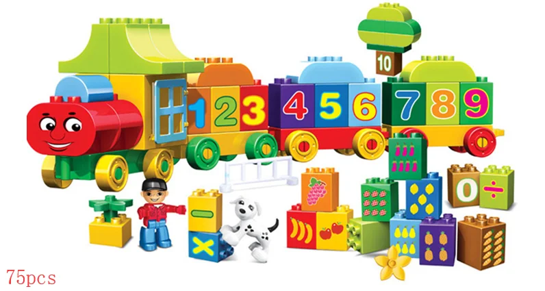 50 шт. большой размер Цифры поезд строительные блоки количество кирпичи Обучающие Развивающие детские городские игрушки совместимы с Duplos для детей - Цвет: 75pcs no box