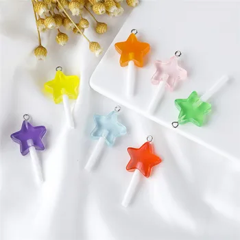 

10pcs/lot Simulated Candy Star Transparent Resin Lollipop Charms For Making Jewelry DIY Earring Keychain