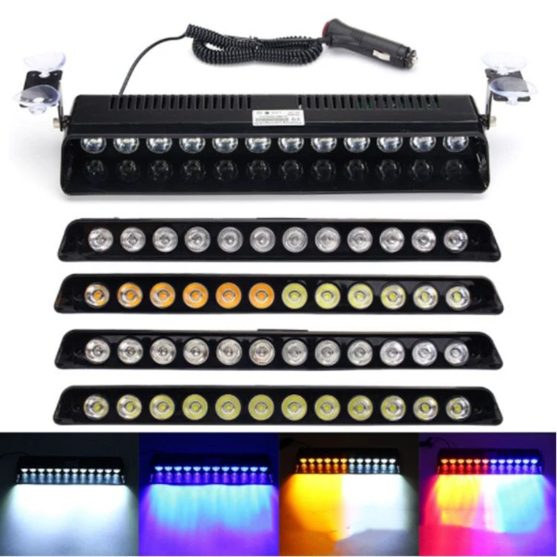 12LED красные, синие желтые огни для полицейской машины стробоскоп светильник на присоске на лобовое стекло для подачи аварийных сигналов, Предупреждение противотуманных фар автомобиля 32 см Предупреждение светильник