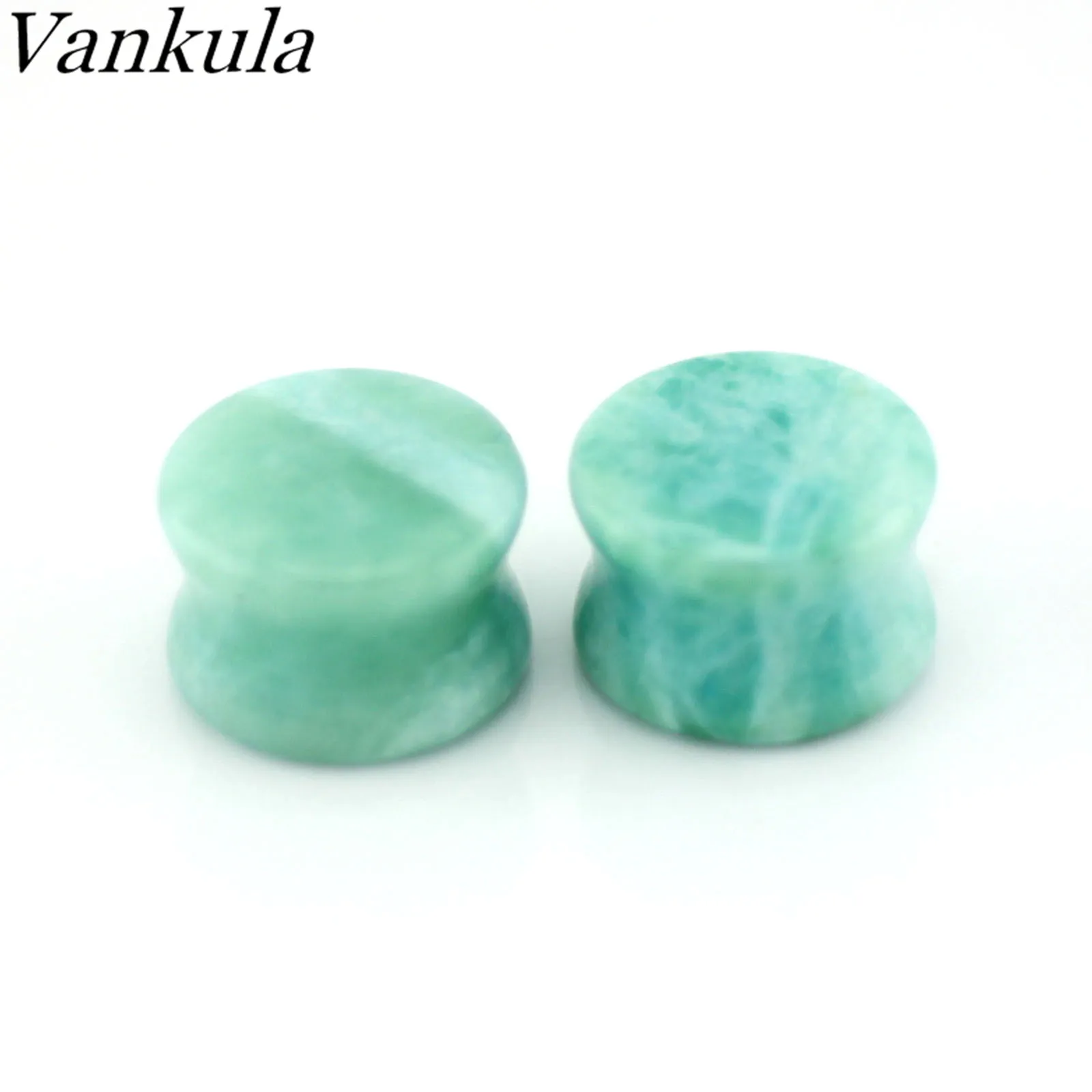 Vankula 2pcs Natural Stone Ear Tunnel Plug Ear Expender Amazonite Body Piercing Jewelry Earring Gift