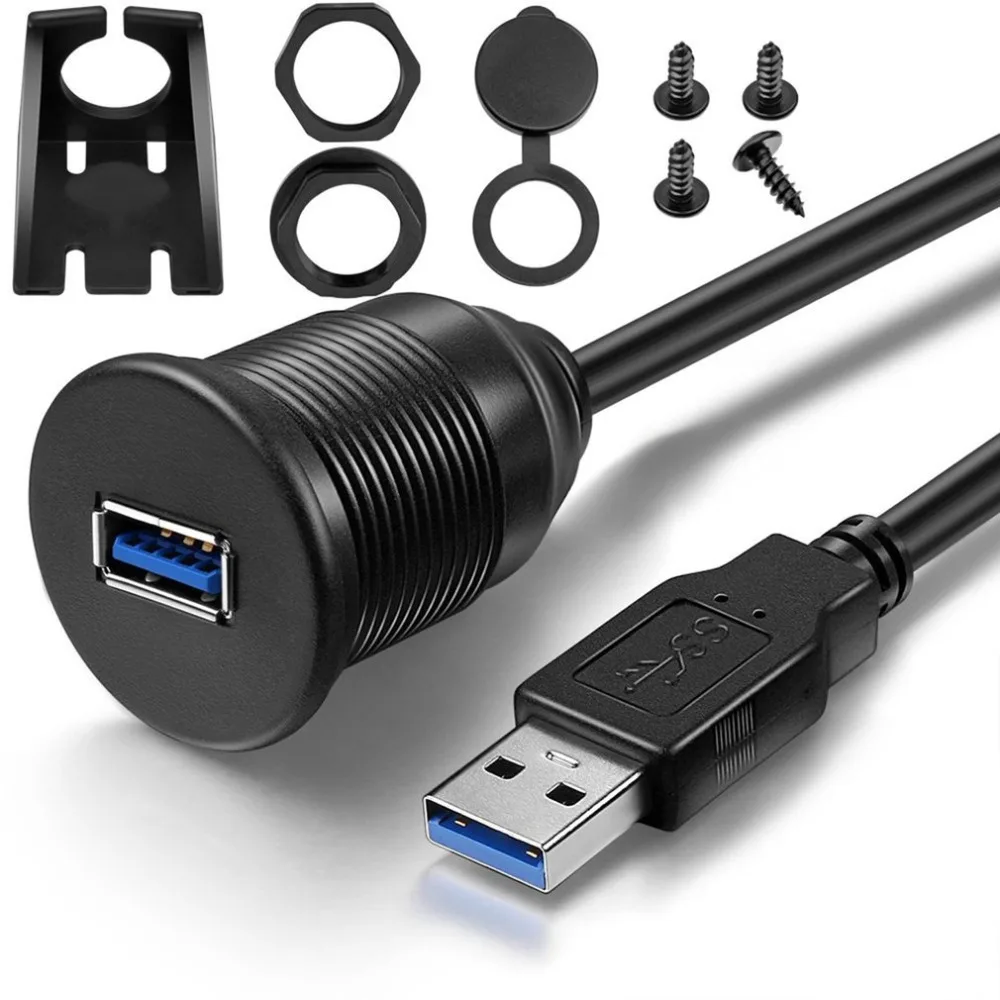 Waterproof Flush Mount USB Dock Adapter Dashboard Pan 3.0 Port Male to Female Extension Cable for Car Motorcycle Hot |
