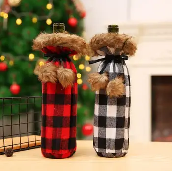 

Wholesale Plaid Wine Holder With Red And Black Buffalo Christmas Gift Bag Christmas Decoration SN2753
