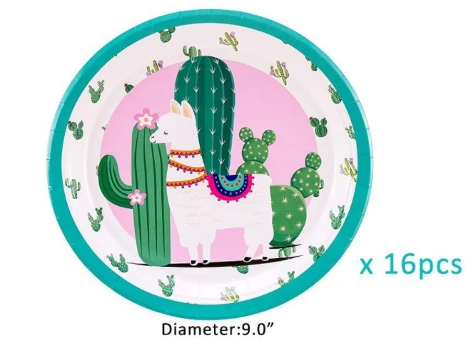 9inch plate 16pcs Plates Cups Tablecloth Alpaca Llama Party Baby Shower Children Holiday Birthday Decoration Disposable Tableware Party Supplies - Цвет: 9inch plate 16pcs