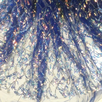 

1Yard Sweet tassel sequined fabric performance dress gown fancy color sapphire red sequined lace fabric FF92A