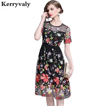 

New High-End Elegant Machine Flower Embroidery Dress Vestidos Mujer Verano 2020 Women Shirt Party Dress Lange Jurken K6810