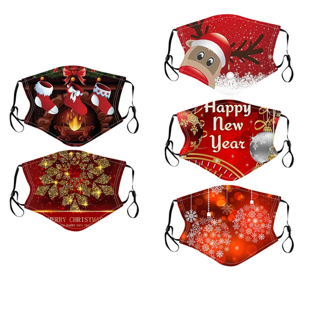 5 шт. моющаяся защитная маска для взрослых с 3D-принтом Санта-Клауса | Красота и