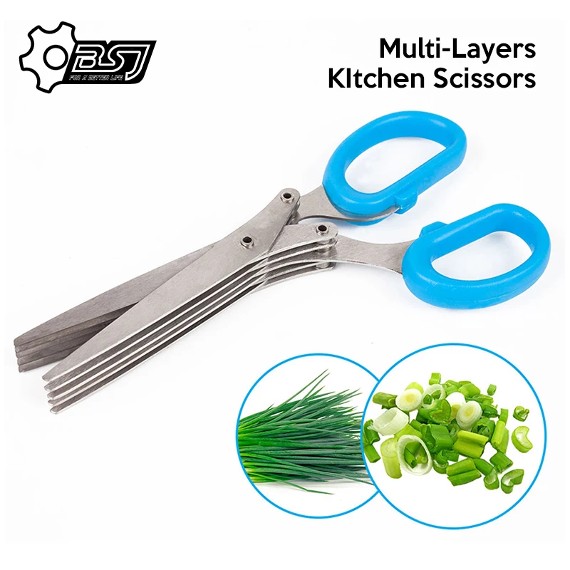 Multifunctional Muti Layers Stainless Steel Knives Multi-Layers KItchen Scissors Scallion Cutter Herb Laver Spices Cook Tool Cut |