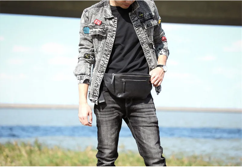 PNDME mode lässig aus echtem leder männer schwarz brust tasche einfache vielseitig natürliche weiche echt rindsleder multifunktions taille pack – Detail 5