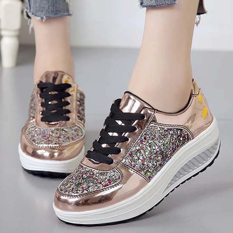 2021 Women's Casual Shoes Bling Bling Flat Women Sneakers Outdoor Ladies Trainer Woman Vulcanize Shoes Women Zapatos De Mujer women's vulcanize shoes good for plantar fasciitis