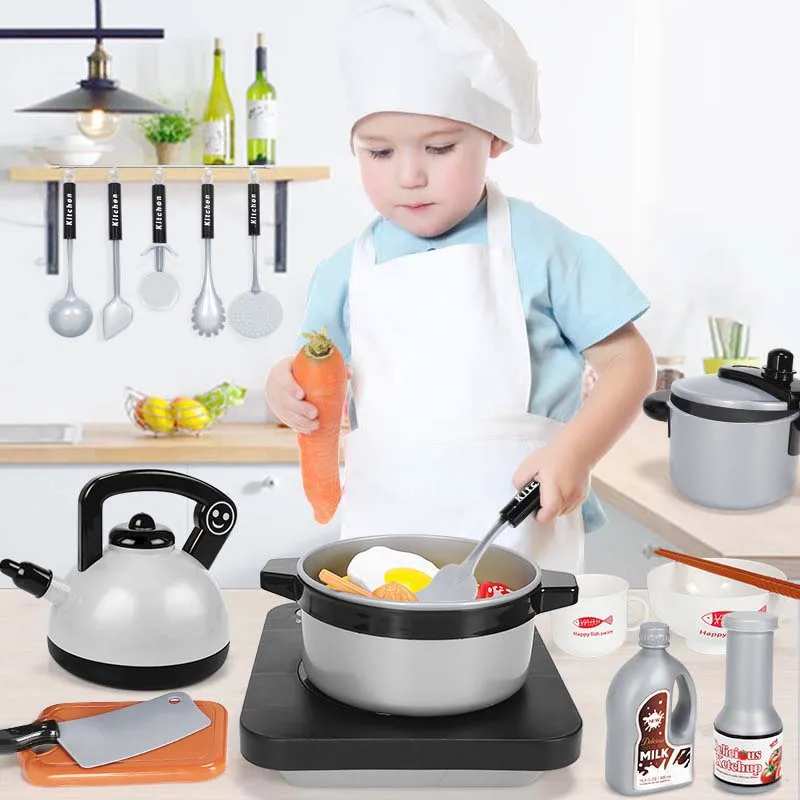 Детские игрушки для кухни, детские игрушки для ролевых игр, кухонные принадлежности, игровой набор, миниатюрные кухонные горшки, сковороды, чайник, подделка, подарки для еды