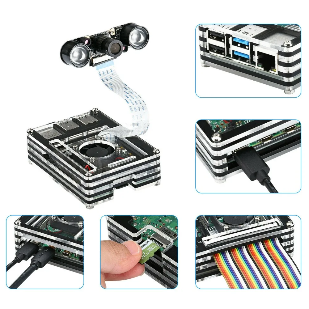 Raspberry Pi акриловый чехол с охлаждающим вентилятором радиаторы для Raspberry Pi 4 карты памяти