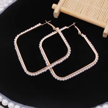 

Oversize Statement Earrings 2020 Geometric Heart Round Square Waterdrop Earrings For Women Wedding White Pearls Earring Jewelry