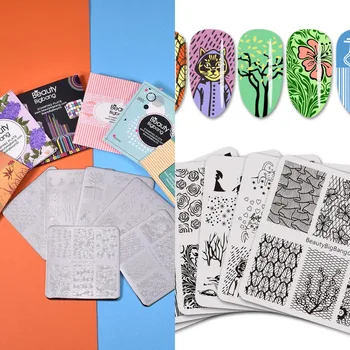 

BEAUTYBIGBANG Face 6Pcs Nail Animal Stamping Plate Smile Lace Flower Nature Image Stainless Steel Nail Stamping Plates