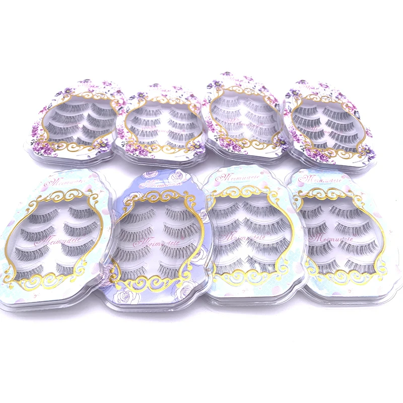 4 Pairs Silk Streifen Wimpern Volumen Falsche lash Natur Lange Schwarz Handgemachte Klar Band Auge LashesSet