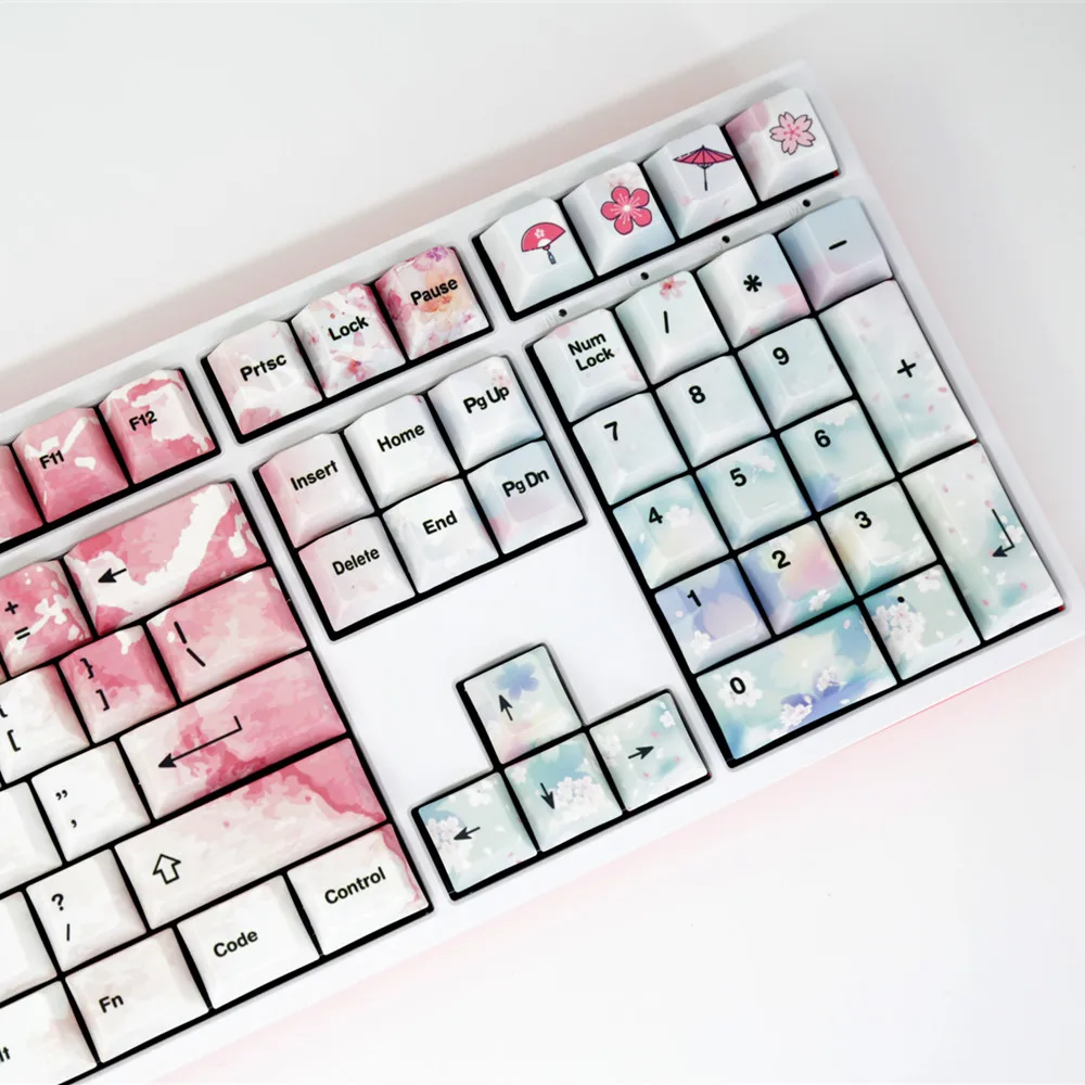 Billige Kirschblüte Tastenkappen Vollen Satz Mechanische Tastatur Tastenkappen PBT 5 Gesicht Dye Sublimation Keycap Für Alle Sakura Keycap Set