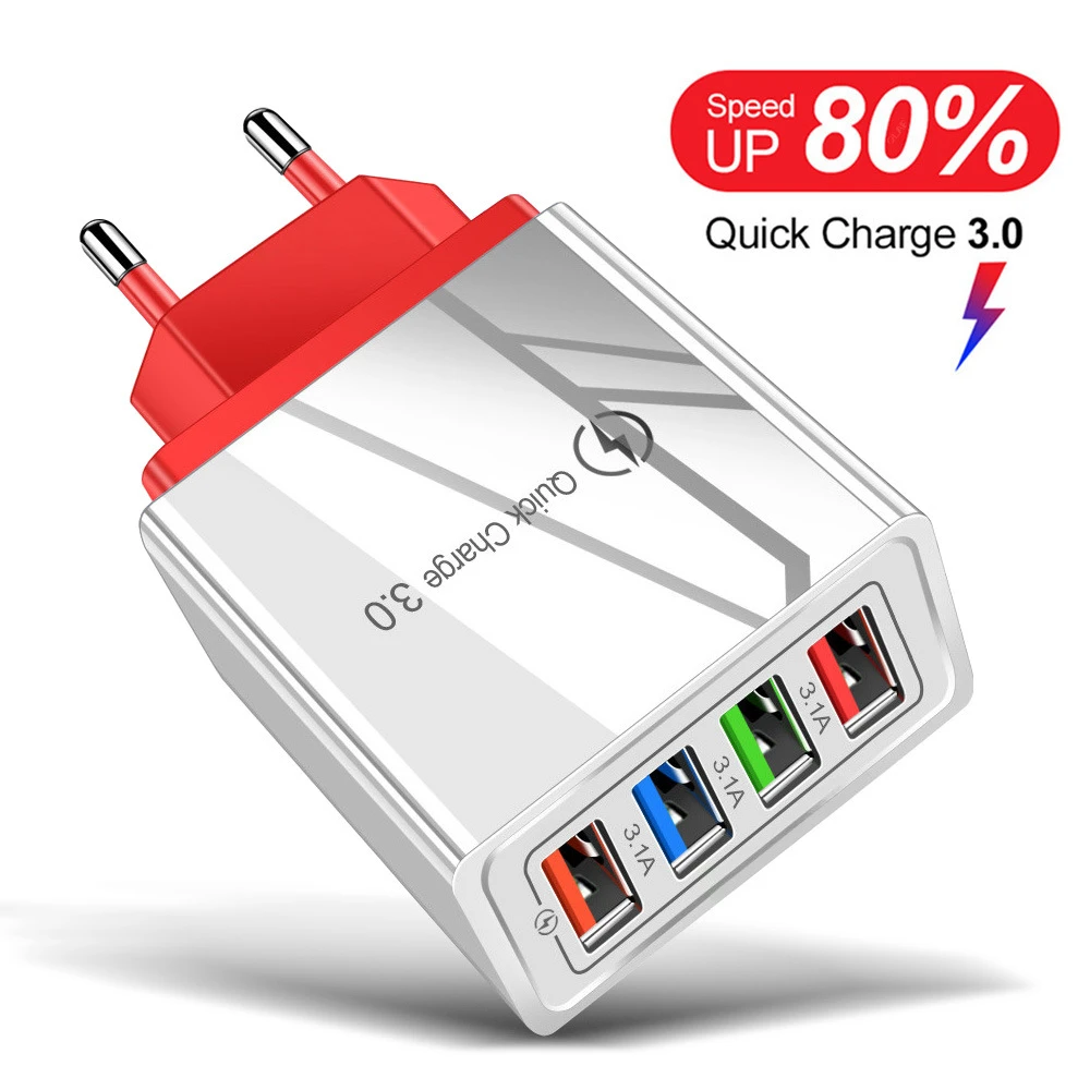 4 USB Charger Quick Charge 3.0 For Phone Adapter for iPhone XR Huawei Tablet Portable EU Plug Wall Mobile Charger Fast Charging carcharger