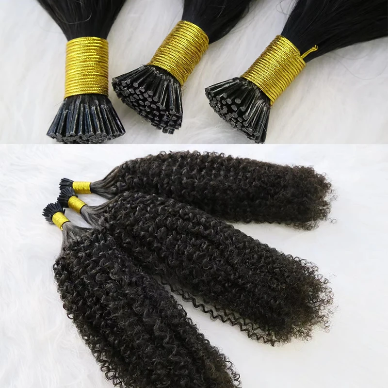 High Quality Chinese Kinky Curly Keratin Capsules Human Fusion Raw Virgin Hair Pre Bonded Deep Wave I Tip Human Hair Extensions