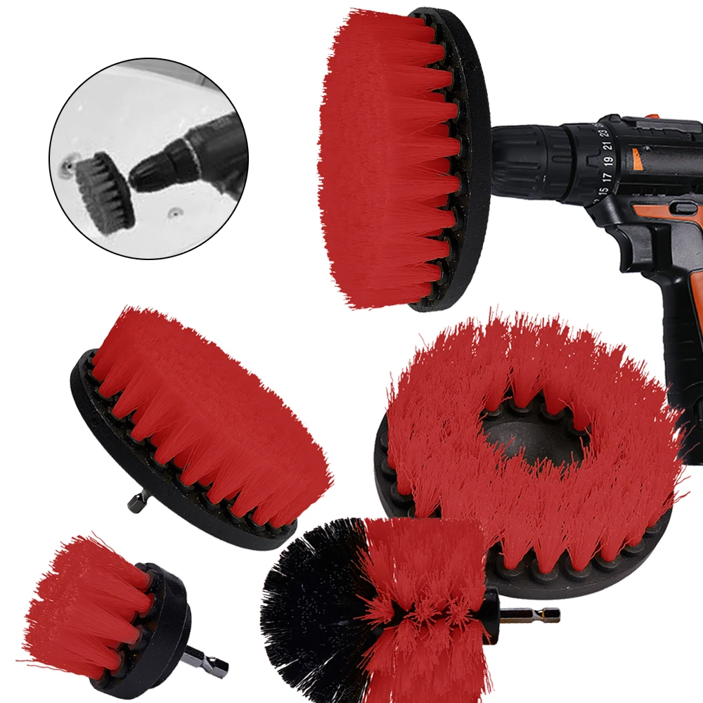 5PCS Electric Drill Brush Kit Plastic Round Cleaning Brush For Carpet Glass Car Tires Nylon