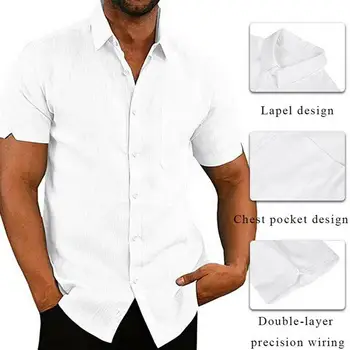 

Mens Linen Blouse Short Sleeve Baggy Buttons Summer Solid Comfortable Pure Cotton And Linen Casual Loose Holiday Shirts Tee