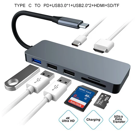 Usb type-C к VGA HDMI адаптер USB3.0 USB-C PD зарядный концентратор разветвитель - Цвет: TC721