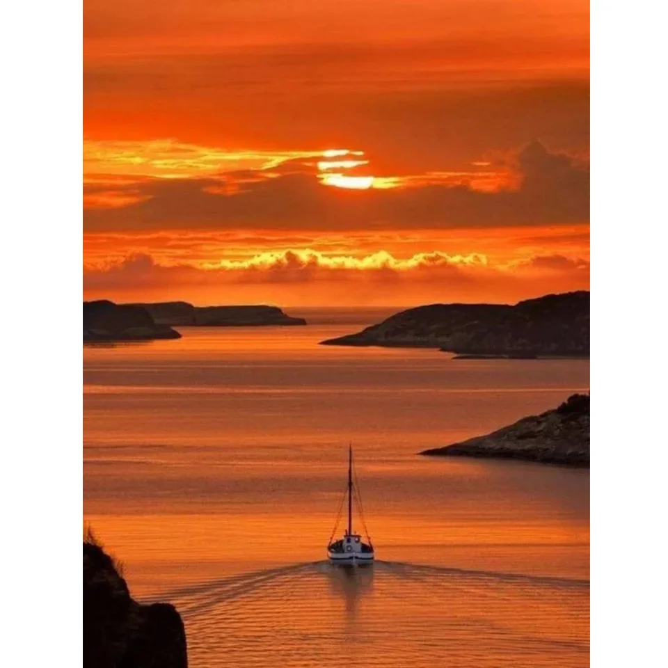 Полностью Алмазная Вышивка Лодка парусное судно пейзаж озера 5D алмазная