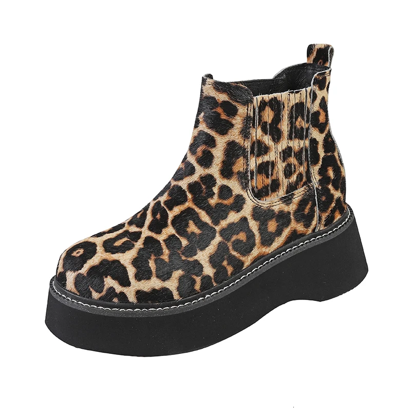 leopard velvet DEAT/ г. Бархатная обувь с круглым носком из конского волоса с леопардовым принтом женские полусапожки на танкетке Новая модная осенне-зимняя обувь, 10E866 - Цвет: leopard velvet