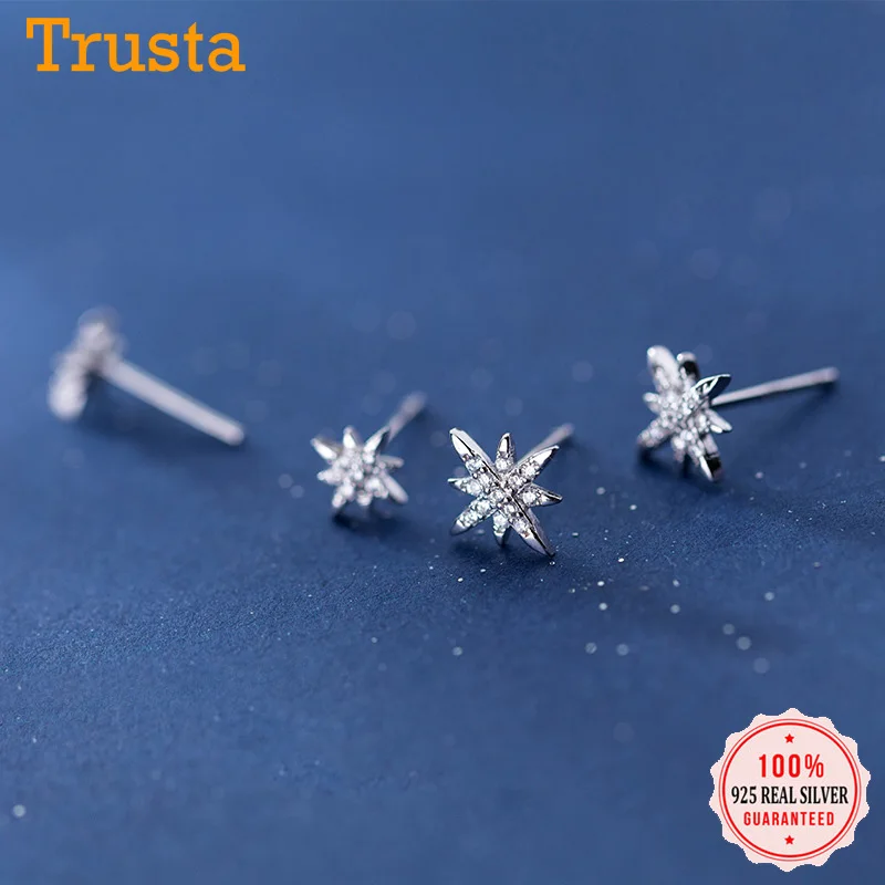 Trusta, модные, новые, 925 пробы, серебряные серьги, блестящие, CZ, звезда, серьги-гвоздики, подарок школьницы, настоящее 925,, ювелирные изделия DA482