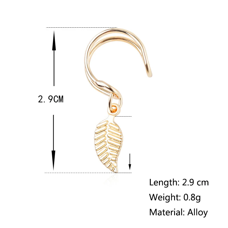 Vintage Leaf Clip On Earrings No Pierced Ear Cuff Pendientes De Clip Women Earrings Ear Wrap Earcuff Brincos Statement Jewelry 4