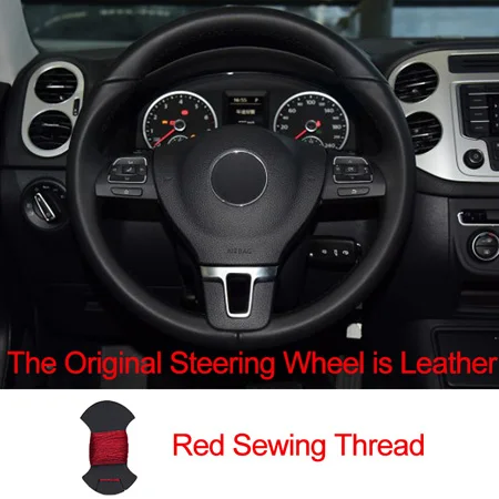 Leather Red Автомобильный чехол на руль для Volkswagen VW Gol Tiguan Passat B7 Passat CC Touran Jetta Mk6 Stuurhoes Funda Volante Volant - Название цвета: Leather Red