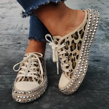 

Women Leopard Printing Canvas Shoes Casual Lace-Up Low-Top Shoes Female Sneakers Hemp Rope Thick Bottom Shoes Walking Footwear