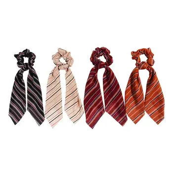 

4pcs Ponytail Hair Band Long Ribbon Hair Loop Stripe Fabric Headdress For Lady Student Women Hair Styling