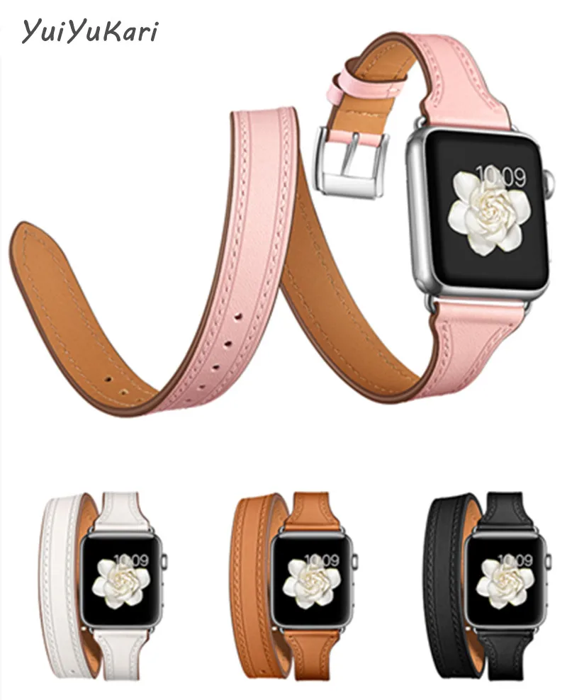 Двойной ремешок для apple Watch band 4 (iwatch 5) 44 мм 40 watch 3 2 1 42 38 браслет из натуральной