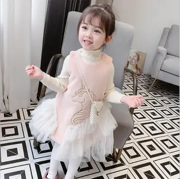 

Girls Winter Dress 2019 Baby Girl Thicken Horse Pattern Sleeveless Princess Dresses Kids Dress For Girls Children Clothing