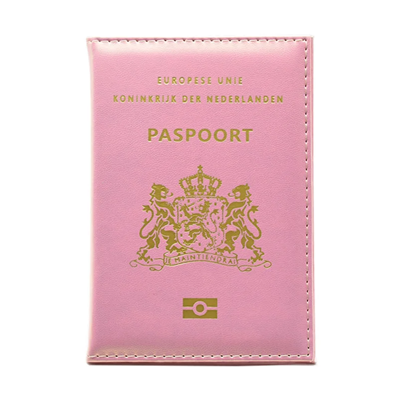 HEQUN Netherlands Glossy Pu Leather Passport Cover Women Pink Holland