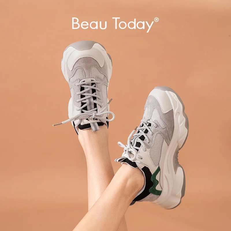 Женские кроссовки на платформе BeauToday повседневные из сетчатой кожи шнуровке
