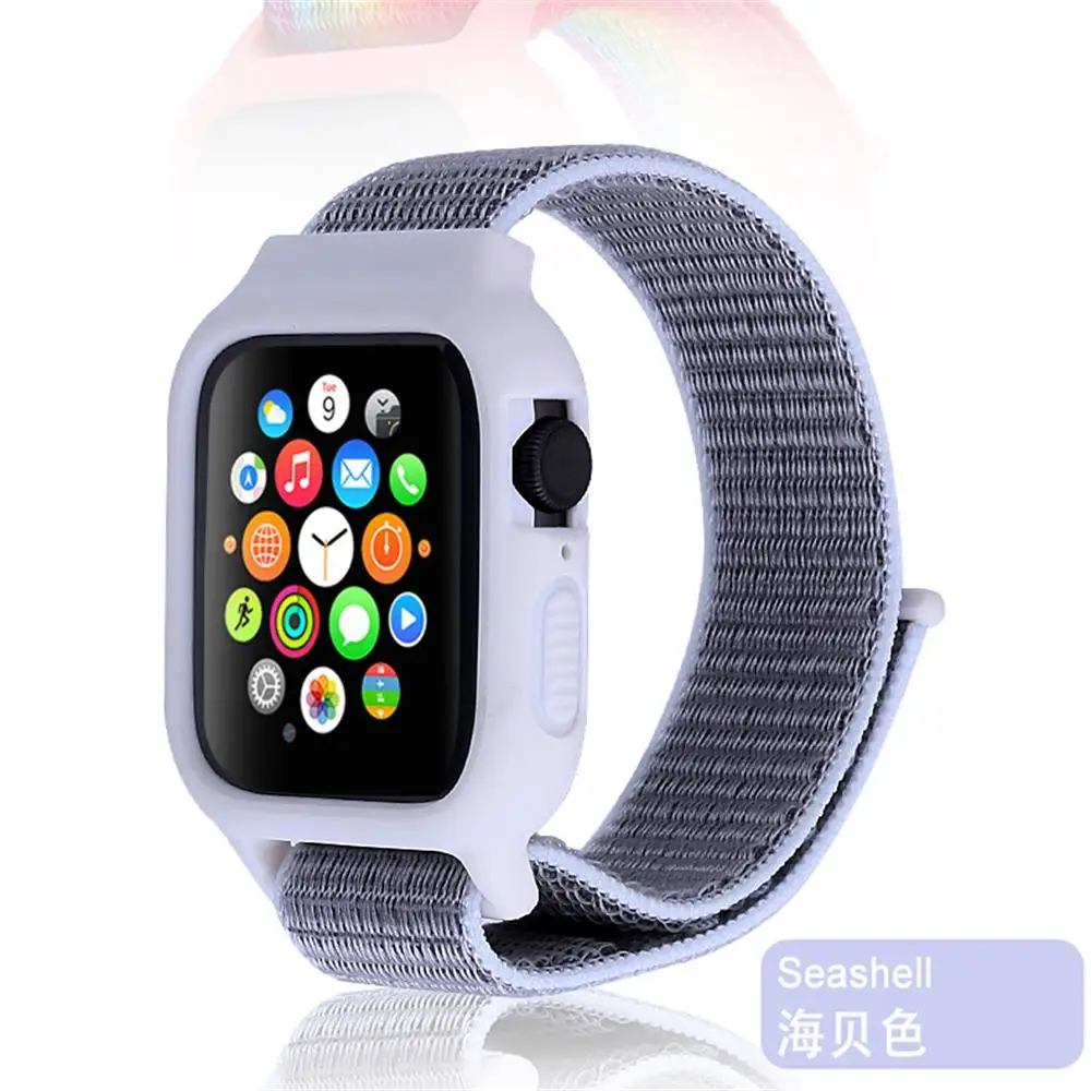 Sea shell Чехол+ ремешок для apple watch 5 ремешок 44 мм 40 мм iwatch ремешок 42 мм 38 мм pulseira correa apple watch 5 4 3 нейлоновый браслет+ силиконовый чехол - Цвет ремешка: Sea shell