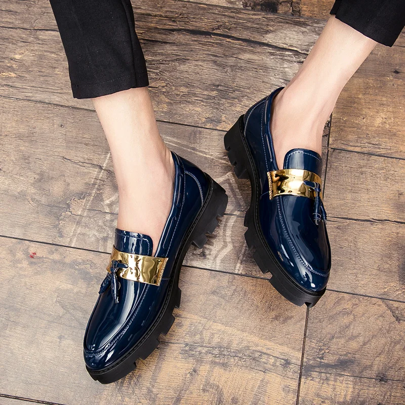 Increase 4cm Thick Bottom Leather Dress Shoes Men Luxury British Trend Men Formal Wedding Bussiness Leather Loafers Shoes Men