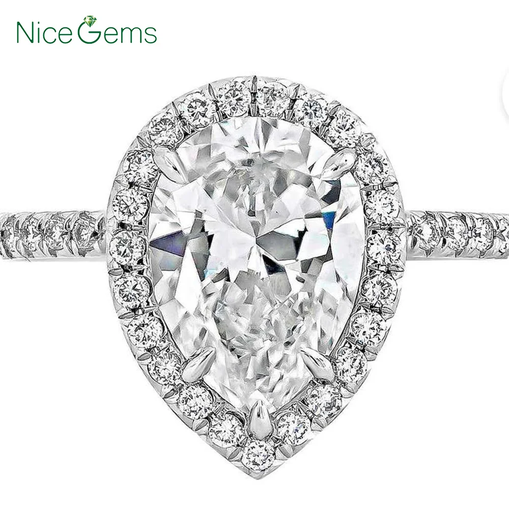 NiceGems Платина 950 грушевидная огранка Муассанит 7x10 мм центр карат обручальное