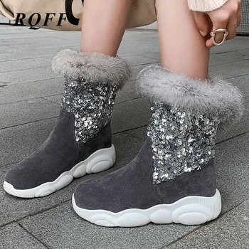 

Gray White Brown New Autumn Ankle Boots Women Plus Big Size 12 Boot Fashion Med Flat With Heels Shoes Woman Bling Solid Flock Pu