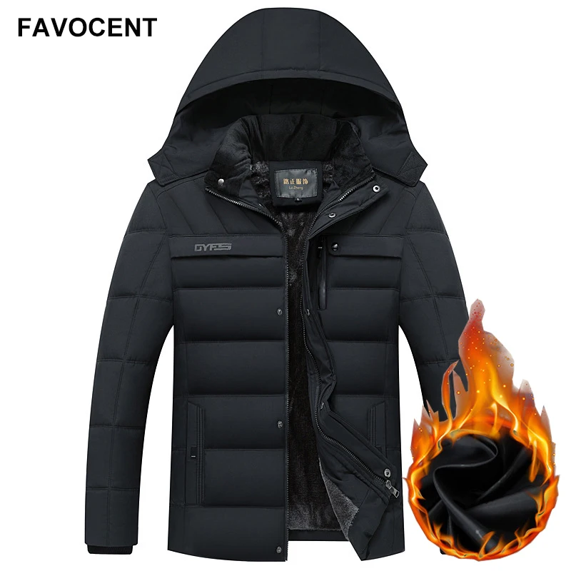 Baratos Favorocent chaqueta de invierno para hombre Thicken Warm Men Parkas Abrigo con capucha polar para hombre chaquetas prendas de vestir Parka a prueba de viento chaqueta Masculina