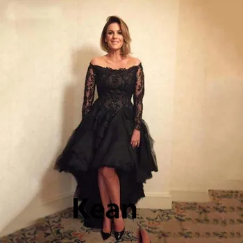

Black Hi Low Evening Dress Off Shoulder Special Occasion Party Dress robe soiree Islamic Dubai Kaftan Saudi Arabic Prom Dress