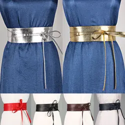 Women Pu Leather Belt Soft Leather Wide Self Tie Wrap Wedding Designer Brand Ladies Belts For Dresses