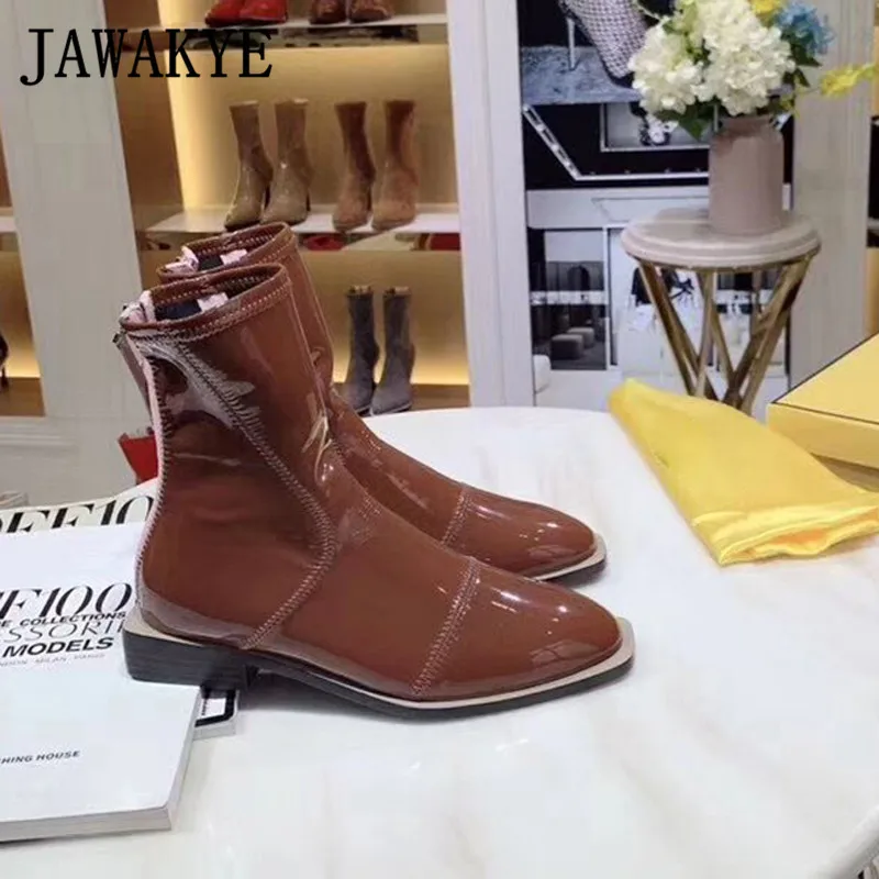 brown leather Женские замшевые ботильоны из лакированной кожи; ботинки на плоской подошве с молнией сзади; Модные Ботинки martin в британском стиле; натуральная кожа; - Цвет: brown leather