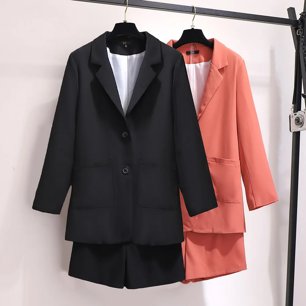 

300 Large Size Dress Fat Mm2019 Autumn And Winter New Style Western Style Suit Shorts Two-Piece Set Slimming Suit