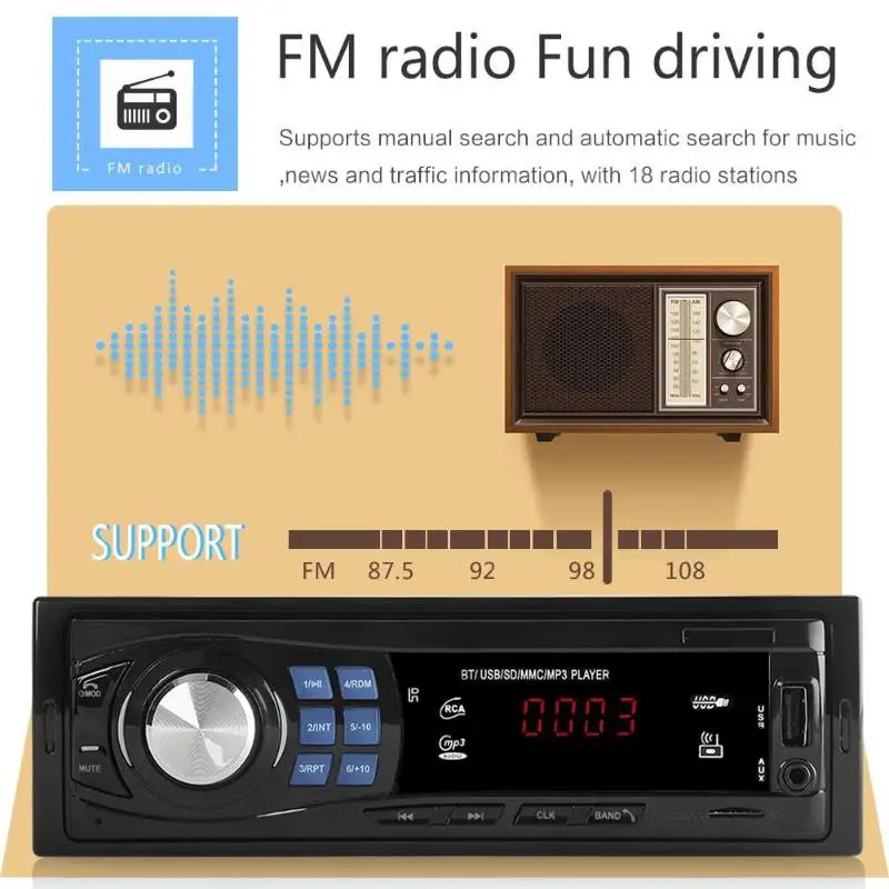 SWM 8013 одиночный 1 DIN автомобильный стерео MP3 плеер в тире головное устройство Bluetooth USB AUX FM радио приемник