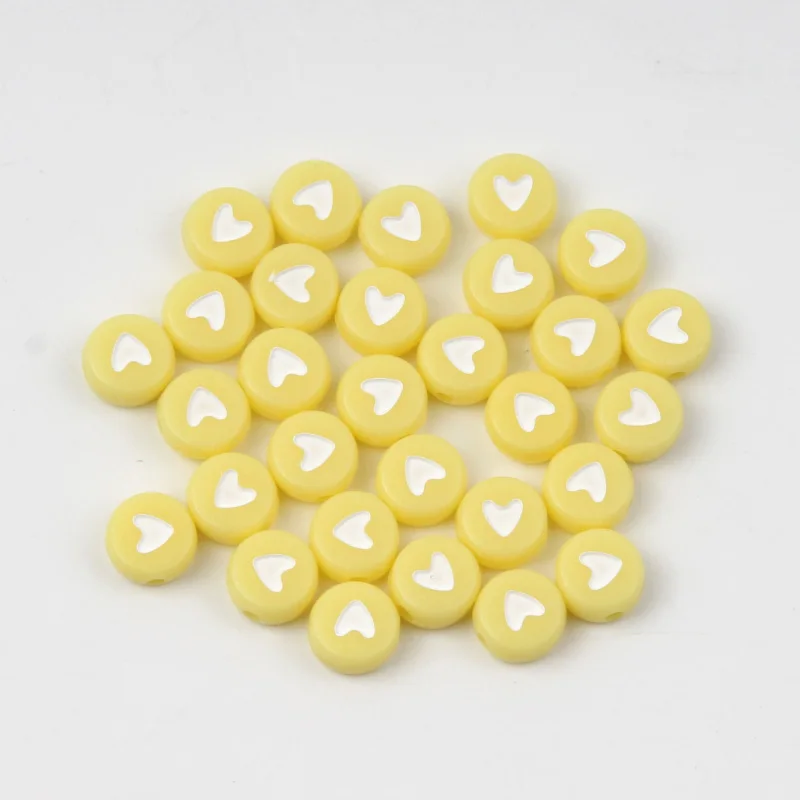 Yellow 4x7 мм, 200 шт, 7 цветов, плоские круглые акриловые бусины с узором в виде сердца, свободные бусины для самостоятельного изготовления ювелирных изделий, браслетов и ожерелий - Цвет: Yellow