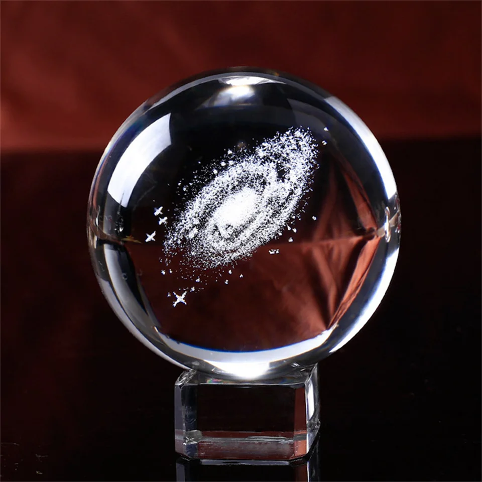 Leijing trade- Sfera di vetro con sfera di cristallo incisa con galassia, per interni, decorazioni interne in miniatura, sfera trasparente creativa per il tempo libero, Avec Base Argentée en Métal