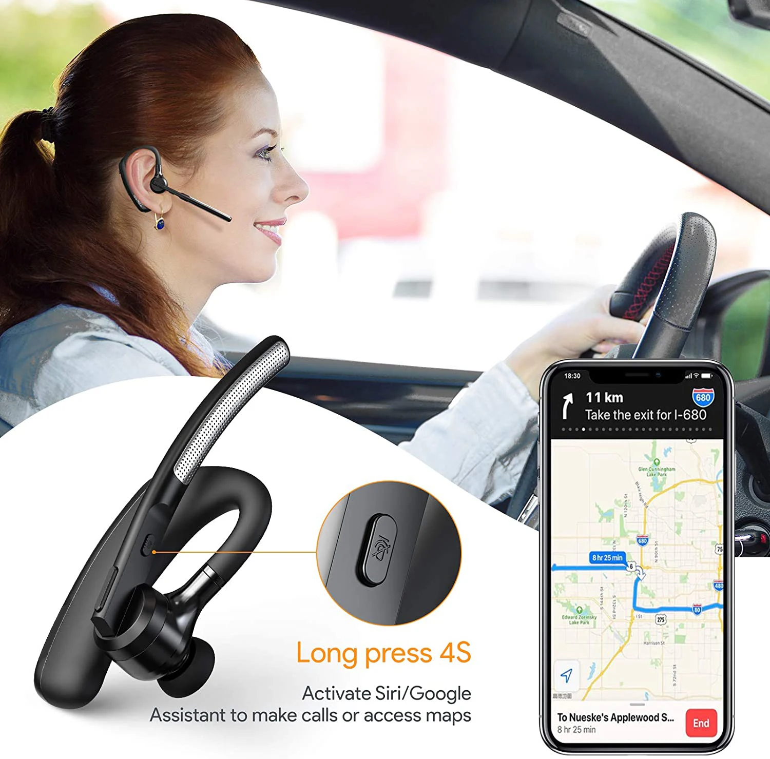 Wireless Headphone Bluetooth Earphones Handsfree Noise Reduction Apt-X HD Dual Mic For All Smart Phones