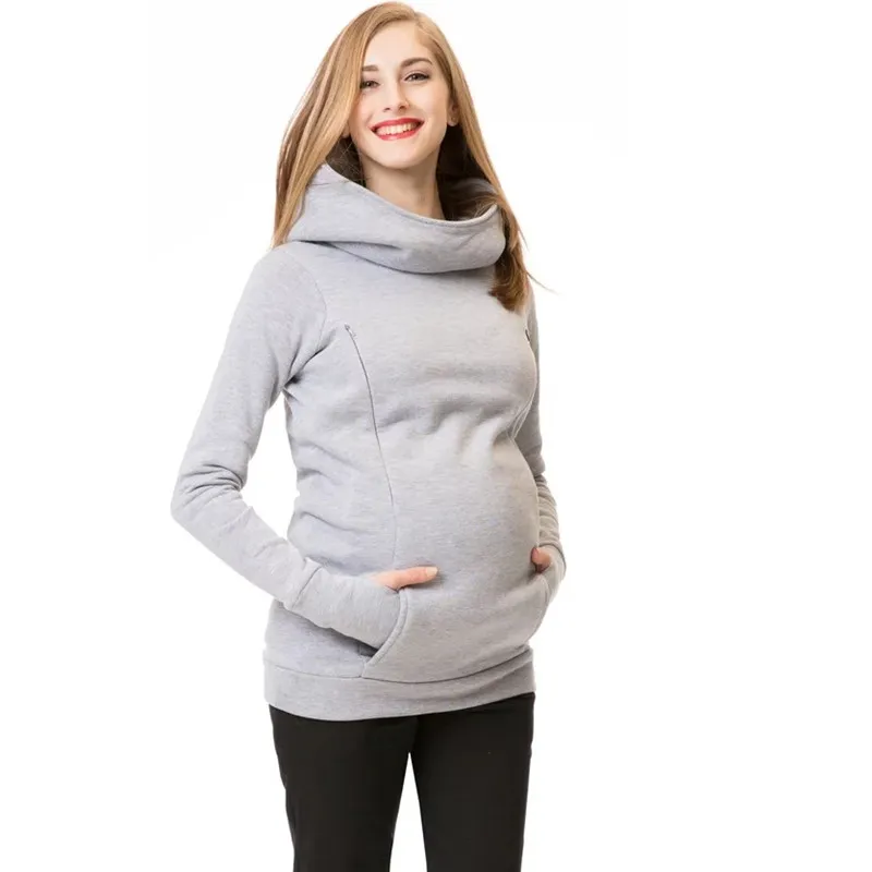 

Breastfeeding Maternity Clothing Autumn Winter Nursing Sweatshirt for Pregnant Women Plus Velvet Thick Clothing With Hoody B0061
